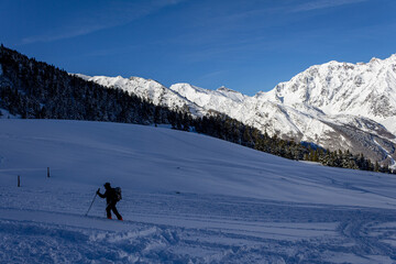 Randonneur en racket à la montagne - sport d'hiver en France