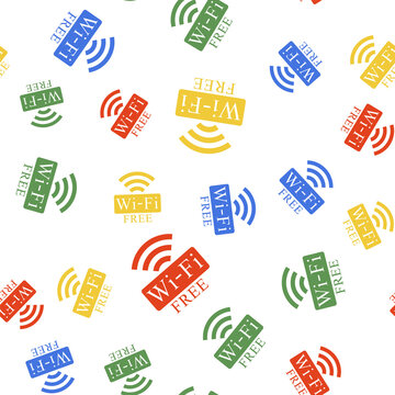 Color Free Wi-fi icon isolated seamless pattern on white background. Wi-fi symbol. Wireless Network icon. Wi-fi zone. Vector.