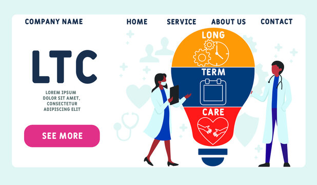 Vector website design template . LTC - Long Term Care. acronym medical concept. illustration for website banner, marketing materials, business presentation, online advertising.