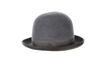vintage gray bowler hat isolated on white background
