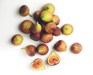 Fresh fig fruit. Slices.  white background. Top view