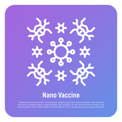 Nanovaccine thin line icon. Nanobots destroy virus. Vector illustration.