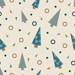 Vector blue grey Christmas trees seamless pattern