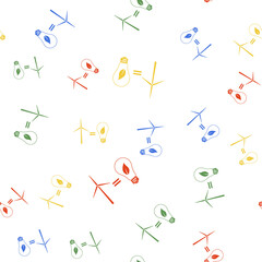 Color Wind turbine and light bulb with leaves as idea of eco-friendly source of energy icon isolated seamless pattern on white background. Vector.