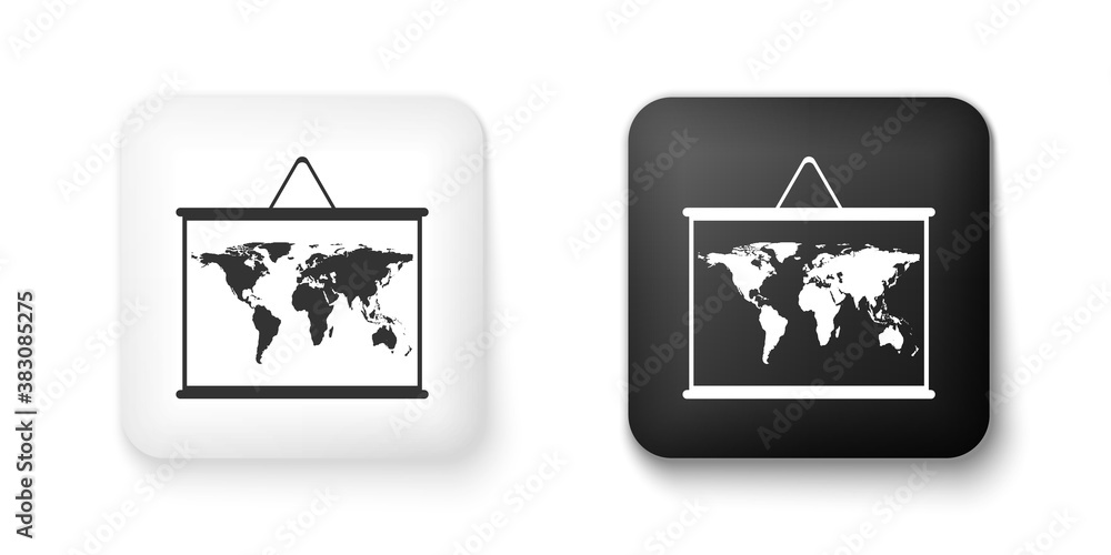 Poster black and white world map on a school blackboard icon isolated on white background. drawing of map o