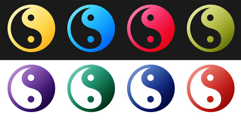 Set Yin Yang symbol of harmony and balance icon isolated on black and white background. Vector.