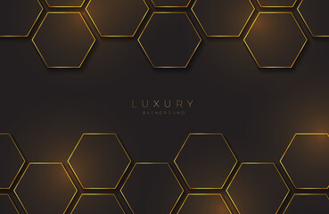 Modern black and gold background textured with abstract hexagon pattern