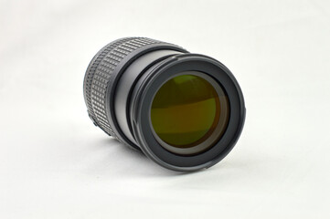 Reflex camera lens on white background