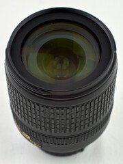 Reflex camera lens on white background