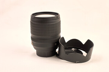 Reflex camera lens on white background
