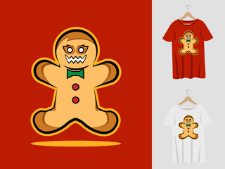 Gingerbread halloween mascot design with t-shirt . Gingerbread illustration for halloween party and printing t-shirt