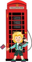 Obraz na płótnie Canvas Red, Britain, old telephone and Boy