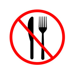 No eating icon in flat style. Starvation symbol isolated on white background