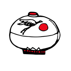 Black and white image of a Japanese vase with a crane.