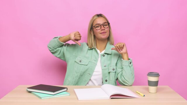 Young blonde caucasian woman feels proud and self confident, example to follow