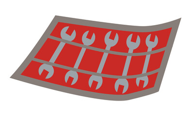 Wrench vector illustration of metallic mechanic tool. Isolated metric spanners for bolts and nuts or toolbox elements. Tool kit in a special case, industrial equipment, metal mechanical object