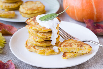 Pumpkin fritters on plate 