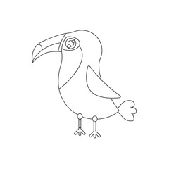 Colorful and black and white pattern for coloring. Illustration of cute toucan. Worksheet for children and adults. 