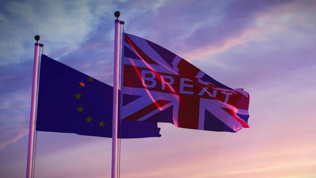 Brexit and European Union flags depict the problems and negotiation over Britain's exit.