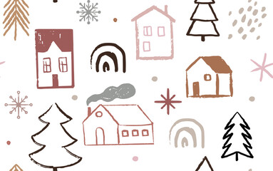 Hand drawn Christmas and New Year doodles, sketches and icons. Vector illustration