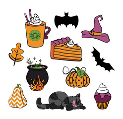 Halloween holiday icon collection in line art style. Use it for poster, background, card design. Vector illustration.