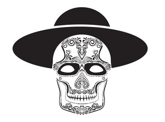 Halloween holiday skull mask in line art style. Use it for poster, background, card design.