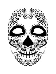 Halloween holiday skull mask in line art style. Use it for poster, background, card design.