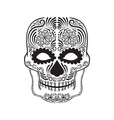 Halloween holiday skull mask in line art style. Use it for poster, background, card design.