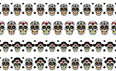 Sugar skull divider ribbon collection. Halloween holiday pattern design. Use it for card, poster or web design.