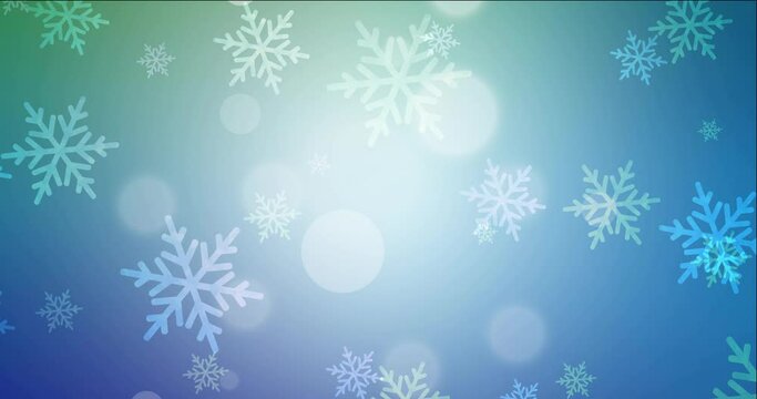 4K looping light blue, green animation in Christmas style. Colorful fashion clip with gradient stars, snowflakes. Movie for a cell phone. 4096 x 2160, 30 fps.