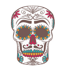 Sugar skull. Halloween holiday mask in line art style. Use it for poster, background, card design.