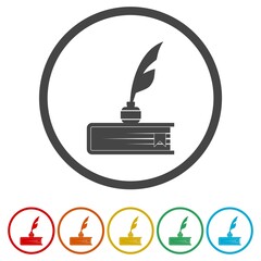 Book and quill ring icon, color set