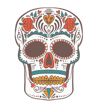 Sugar skull. Halloween holiday mask in line art style. Use it for poster, background, card design.