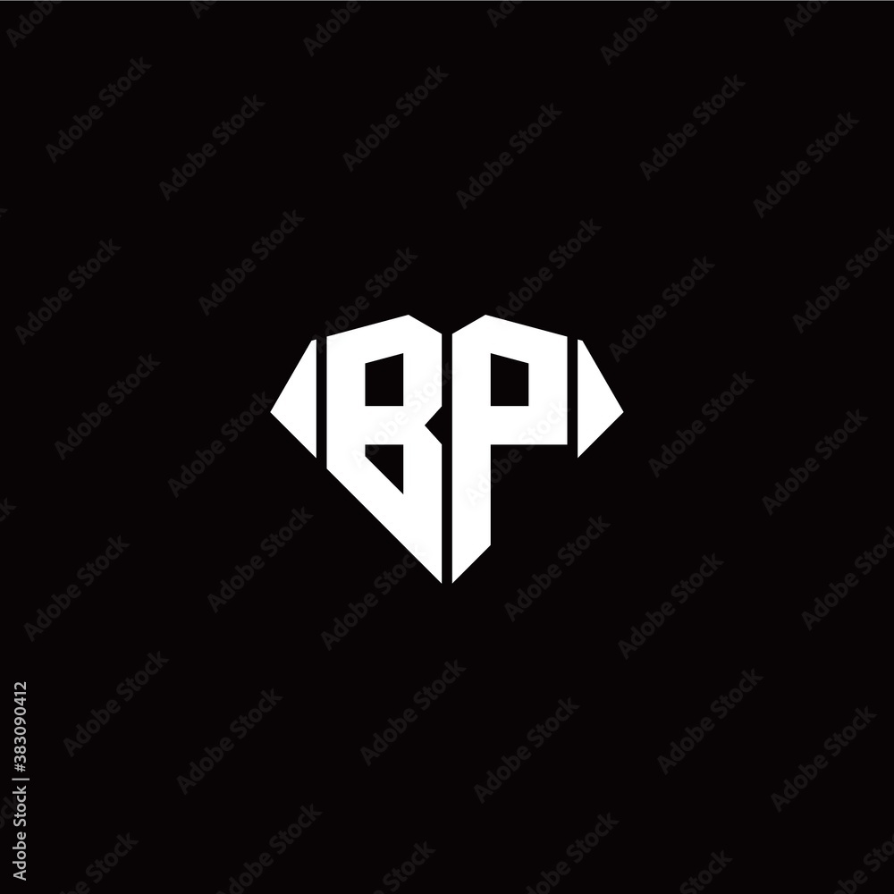 Sticker B P initial letter with diamond shape origami style logo template vector