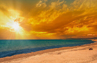 Fototapeta na wymiar landscape of beach at sunset