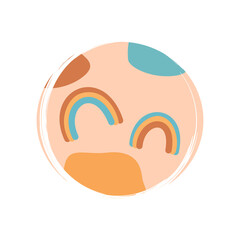 Cute logo or icon vector with abstract rainbow in contemporary boho style, illustration on circle with brush texture, for social media story and highlights