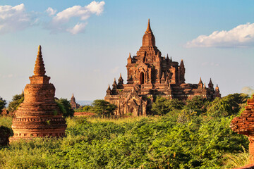 Pagodas and temples of Bagan in Myanmar, formerly Burma, a world heritage site.