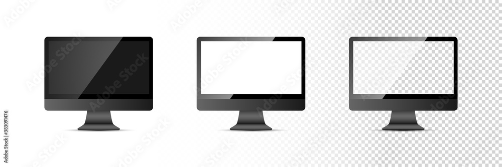 Poster screen mockup. computer monitor with black, white and transparent screen. template mockup computer m