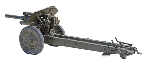 Old cannon of period 1941-1945 years on white