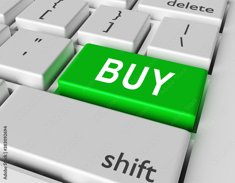 Poster buy concept. word buy on button of computer keyboard