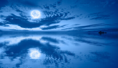 Naklejka na ściany i meble Night sky with moon in the clouds dark sea in the background 