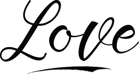 Love Calligraphy White Color Text On Black Background