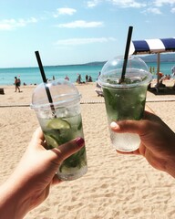 glass of cocktail on the beach