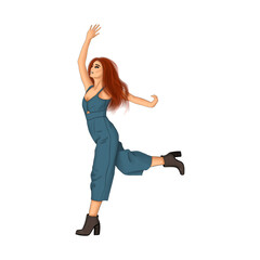 Red Hair Girl Isolated On A White Background Hand Drawn Illustration	