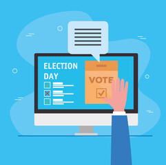 Elections day vote box with bubble on computer design, government theme Vector illustration