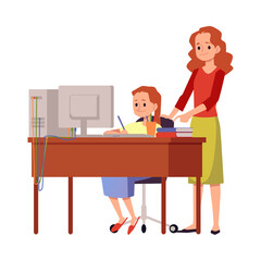 Flat isolated vector illustration of distance studying for children.