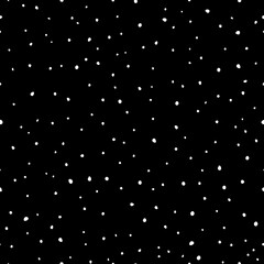 Snowfall on the background of the night sky. Seamless pattern. Black and white winter symbols collection. Vector Illustration.