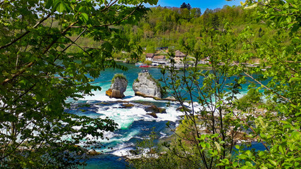 rocks in the middle of a waterfall