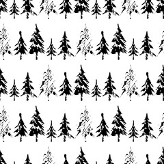 Obraz premium Striped seamless pattern of Christmas Trees. Black and white winter symbols collection. Vector Illustration.