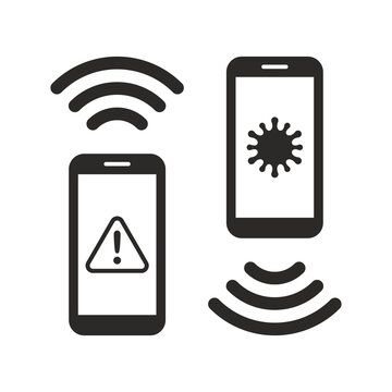 Coronavirus Contact Tracing App Icon. COVID-19. Contact With An Infected Person. Stay Alert, Control The Virus, And In Doing So, Save Lives. Vector Icon Isolated On White Background.